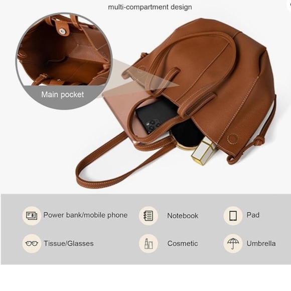 Adolrable camel color leather tote with hand & shoulder strap. Magnetic closure - Picture 3 of 5